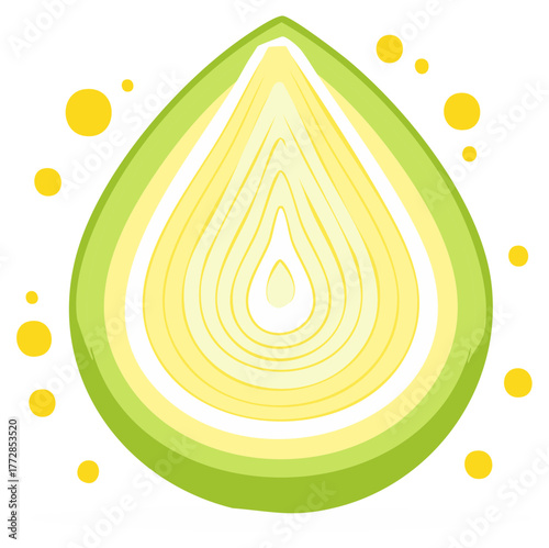 Halved Onion Vegetable with Light Yellow Layers and Green Outer Shell