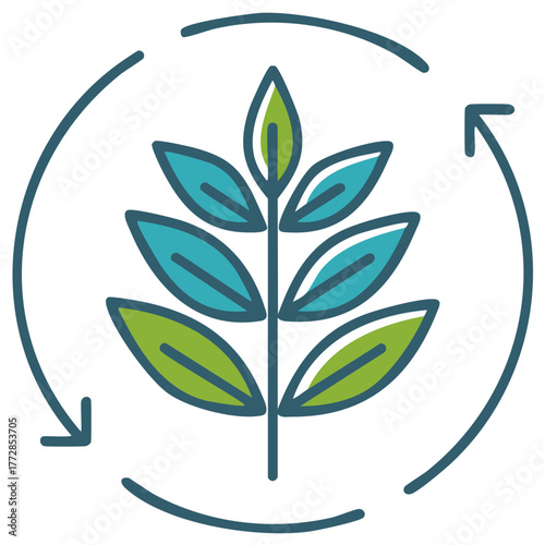 Circular Arrows Around Plant Icon: Sustainability, Green Energy, Ecology Design