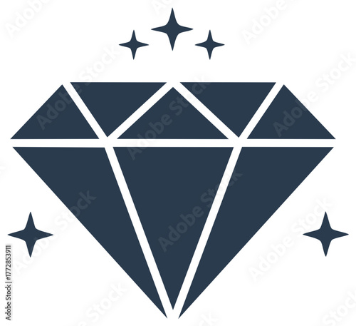 Dark blue diamond icon with sparkling stars representing prestige and excellence