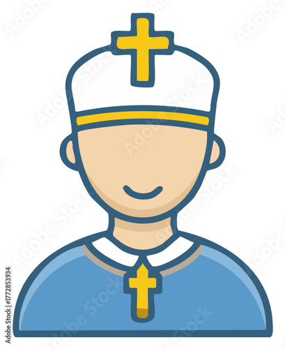 Illustration of Religious Figure with Mitre and Cross Symbol Catholic Clergy Faith Religious Icon