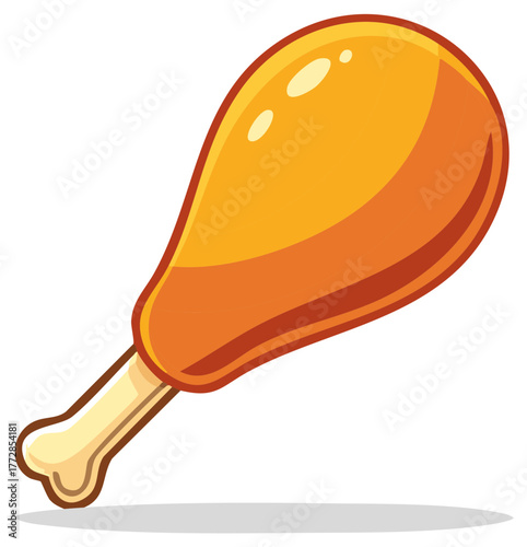 Golden fried chicken leg or roasted turkey drumstick cartoon illustration