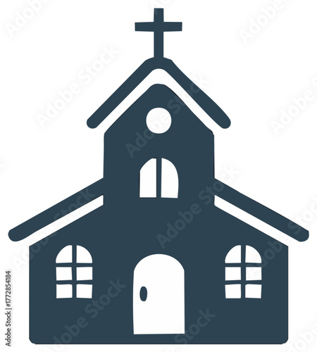 Simple Church Building Icon Vector Illustration with Cross Religious Symbol