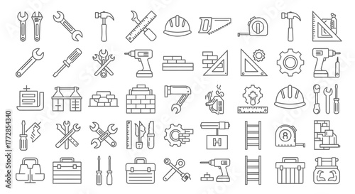 construction icons set vector illustration with black pictograms for various objects and symbols