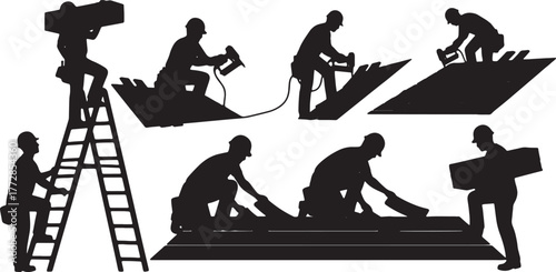 Roofer Installing Shingles Silhouette Pack