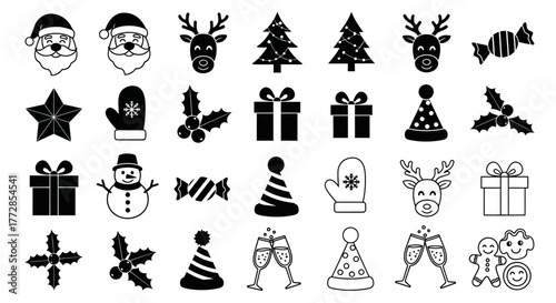Christmas set of vector icons with fire illustrations, a symbol collection for winter holiday design