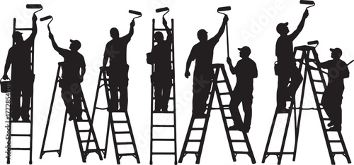 Painters with Rollers and Ladders Silhouette Pack