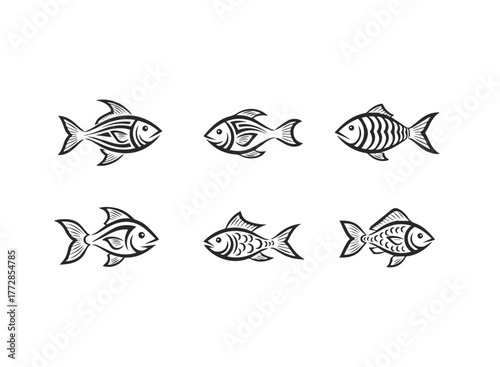 Stylized Fish Vector Icons Set for Marine Life Design