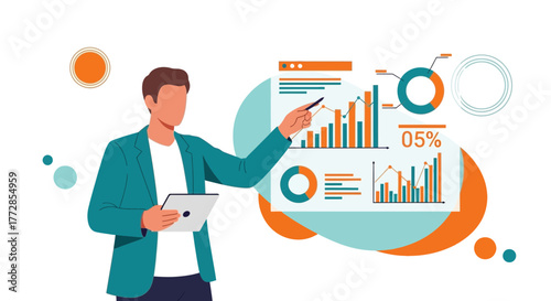 Business Analyst Presenting Financial Data With Infographics And Growth Charts Visualization