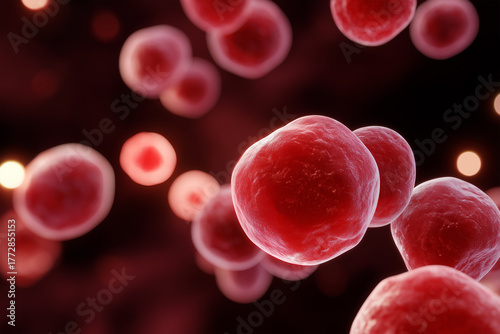 Red cells multiply in a microscopic view of human tissue