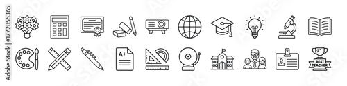 Back to school education icon set vector illustration with school supplies and study tools design elements