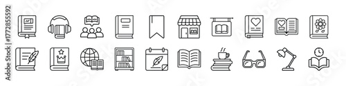 Collection of book icons for library, education, reading, and literature related design projects and resources