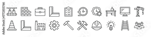 Construction engineering architecture development project management industrial safety icons set vector