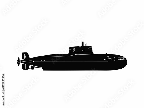 vector silhouette illustration of a submarine with a white background