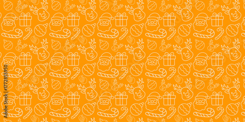 Cheerful festive holiday season seamless pattern background with traditional Christmas elements and decorative icons, ideal for celebration designs