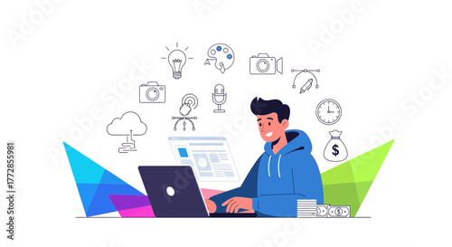 Creative Professional Working On Design, Ideas, And Finances With Modern Technology