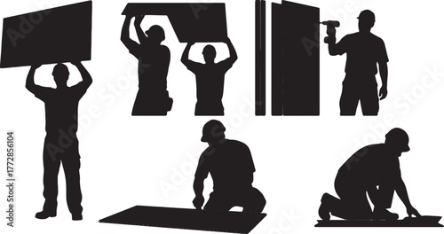 Drywall Installation Worker Silhouettes