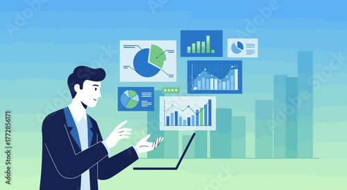 Data Visualization Expert Displays Financial Charts And Reports With Modern Trends Analysis