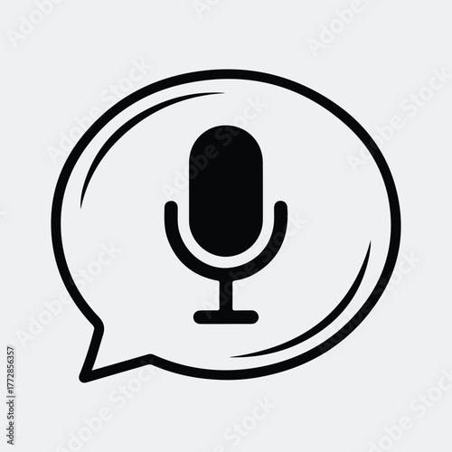 Silhouette microphone inside speech bubble podcast audio equipment line art Vector illustration