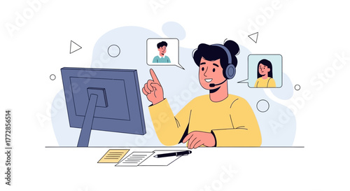 Online Customer Service Representative Assisting Clients via Video Call Communication