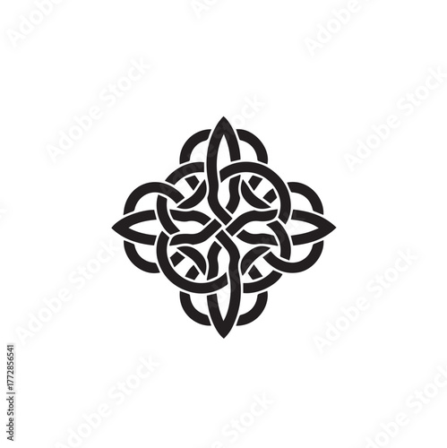 Traditional Decorative Square Celtic Knot vector illustration silhouette as an Intricate Spiritual Symbol.