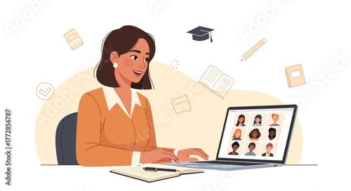 Online Tutoring Session With Students Involving A Teacher Connecting With Pupils Virtually