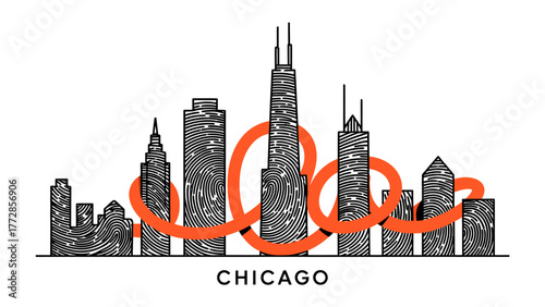Chicago Cityscape: An artistic cityscape, capturing the unique skyline of Chicago. The image showcases the iconic architecture of the city, with the orange element enhances the visual narrative.