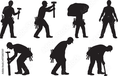 Worker with Tool Belt Silhouette Set
