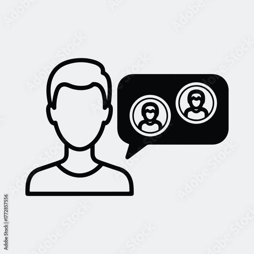 Silhouette person communicating with team via online group chat line art Vector illustration