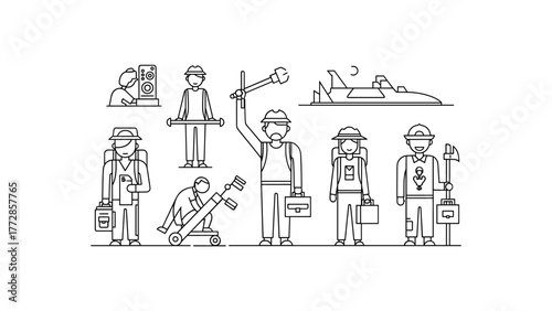 Diverse group of workers in various professions
