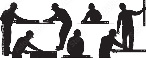 Worker with Spirit Level Silhouette Set