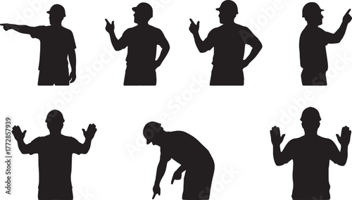 Pointing and Instructing Worker Silhouette Set