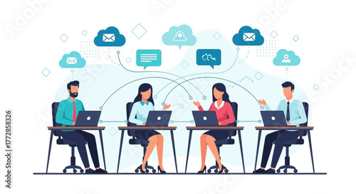 People Collaborating In A Virtual Digital Communication Environment With Cloud Computing