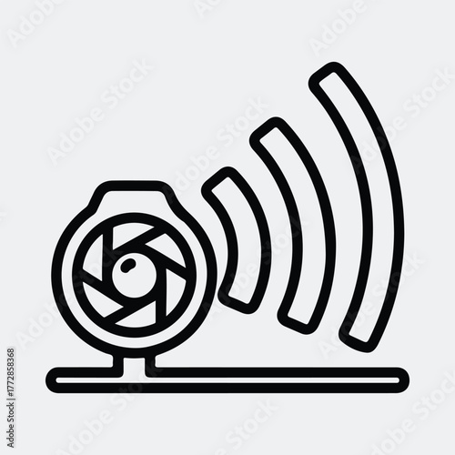 Silhouette Smart security camera with waves outline line art Vector illustration