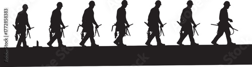 Ironworker on Steel Beam Silhouette Set