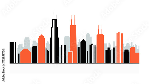 Skyline Silhouette: A graphic representation of a dynamic cityscape, showcasing the iconic buildings. A mix of towering skyscrapers creating a sense of urban elegance.