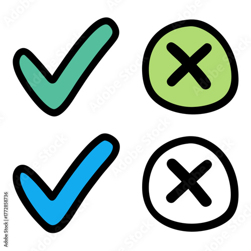 Teal Checkmark and Blue Checkmark with Cross Icons