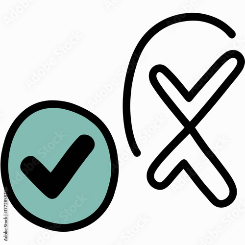 Teal Check Mark and X Symbol with Arc cross