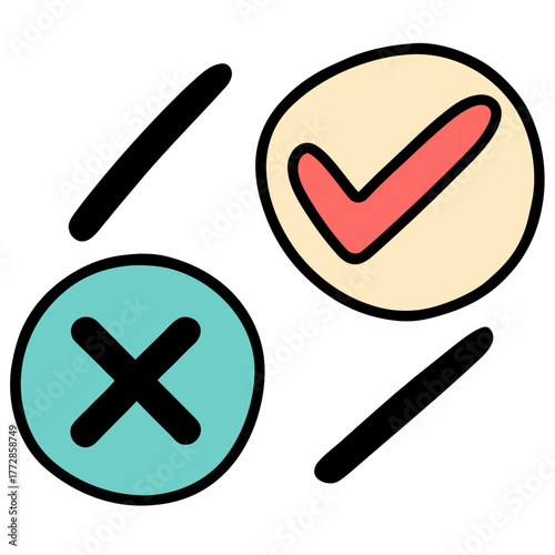 Teal X Mark and Peach Check Mark Icons cross correct