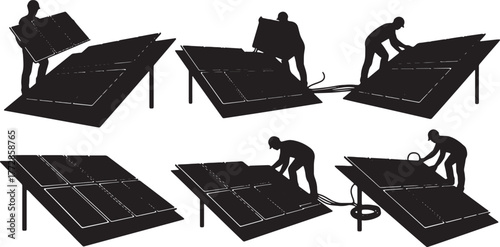 Solar Panel Installer Silhouette Set