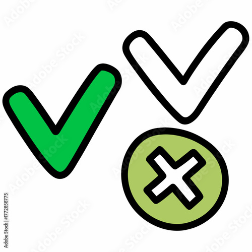 Two Check Marks and a Cross Symbol tick