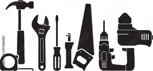 Construction Tool Silhouette Icon Set