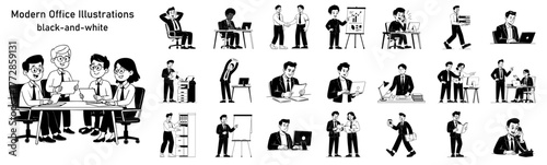 modern office illustration set with business people in various work situations, vector collection for corporate concepts