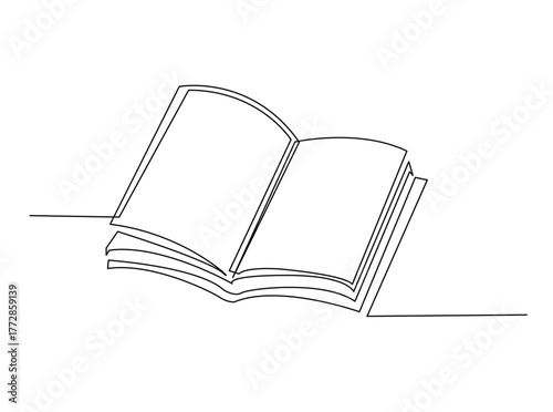Opened Book single outline draw illustration. Continuous line art drawing of opened book for education concept. Editable stroke.