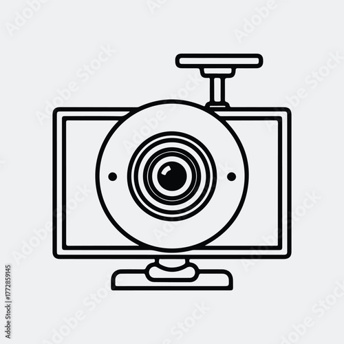 Silhouette webcam on monitor desktop computer line art Vector illustration