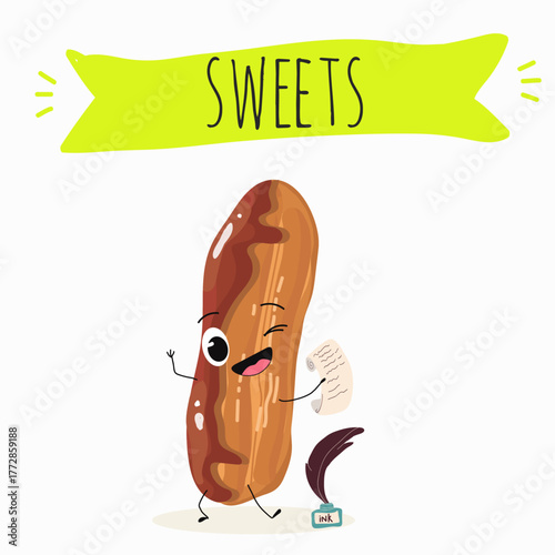 Tasty ice creams, ice-cream cones and popsicle, funny characters, hand drawn vector illustration.