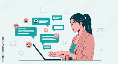 Woman Engaged in Online Communication and Social Media Interaction Using Modern Technology