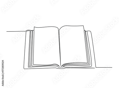 Opened Book single outline draw illustration. Continuous line art drawing of opened book for education concept. Editable stroke.