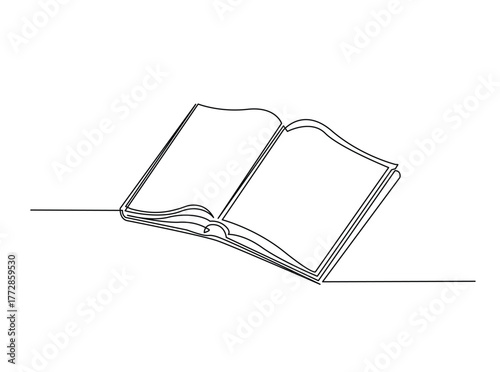 Opened Book single outline draw illustration. Continuous line art drawing of opened book for education concept. Editable stroke.