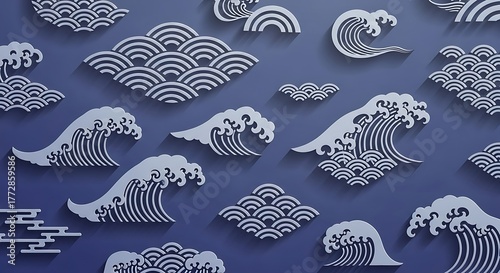 Fototapeta Naklejka Na Ścianę i Meble -  Japanese Wave Pattern - A Serene and Artistic Design.