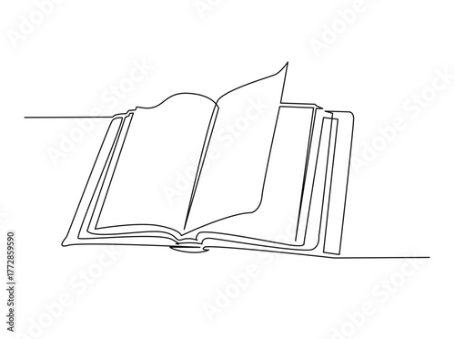 Opened Book single outline draw illustration. Continuous line art drawing of opened book for education concept. Editable stroke.
